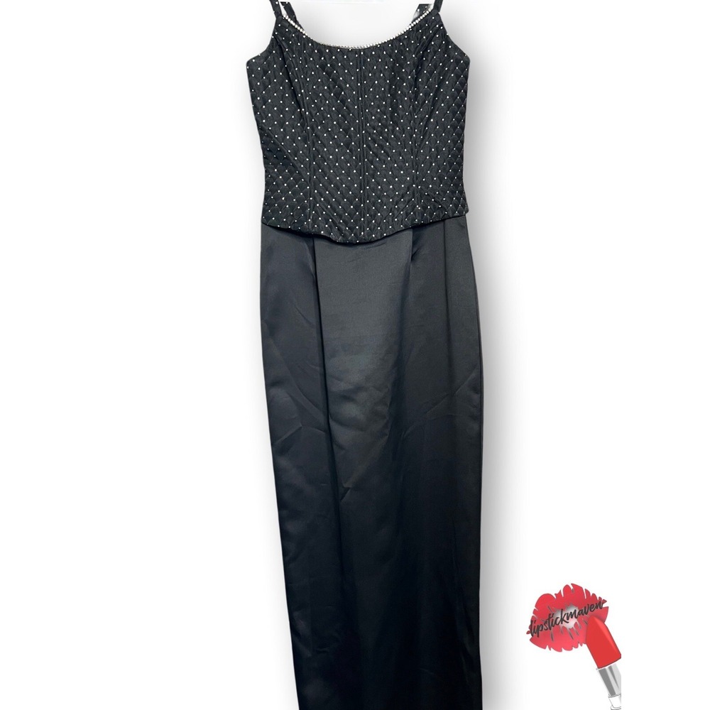 Y2K Jessica McClintock Gunne Sax Dress Women Jr 7 Black Satin Corset Formal Gown